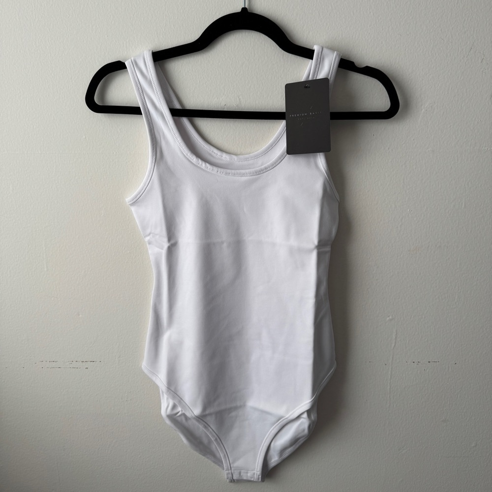 White Bodysuit One Piece with Scoop Neck and Wide Straps